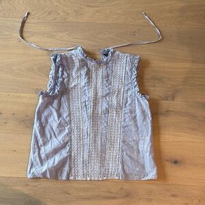 Topshop Gray Smocked Tie Front Blouse with Mandarin Collar